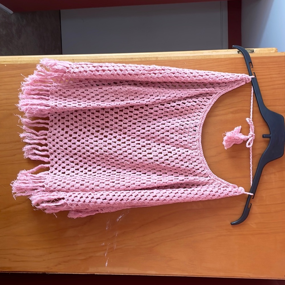 Barneys New York brand Kay Man Doo pink cotton crochet shawl